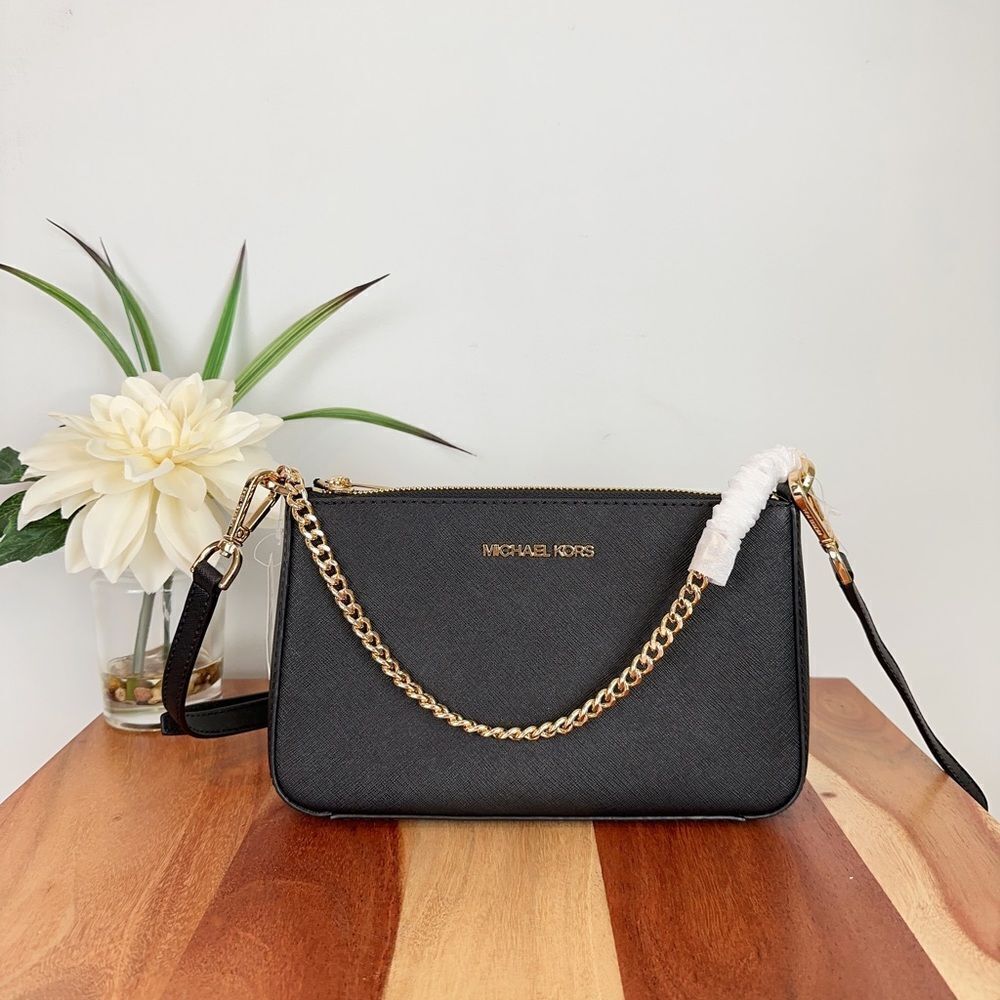 NWT MICHAEL KORS Jet‎ Set travel Medium Pouchette Saffiano Leather Crossbody Bag